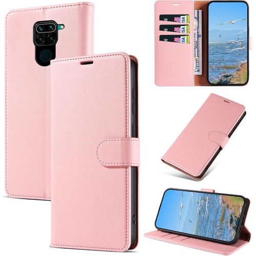 Trahoo-Coque Pour Xiaomi Redmi Note 9 / Redmi 10x 4g, Antichoc Magnetique Étui À Rabat Avec Porte Cartes, Portefeuille Housse En Cuir Pu Pour Xiaomi Redmi Note 9 / Redmi 10x 4g, Rose