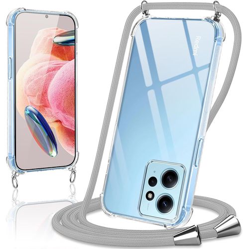 Coque Avec Cordon Pour Xiaomi Redmi Note 12 4g 6,67"", Collier Réglable Téléphone Étui Portable Lanyard Case Transparent Ultra Souple Silicone Tpu Housse Antichoc Protection Cover, Gris