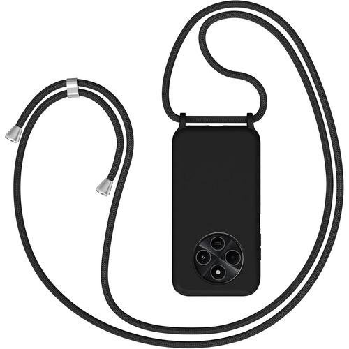 Store-Coque Pour Xiaomi Redmi 14c/Poco C75 Avec Cordon,Collier Étui Silicone Avec Tour De Cou Lanière En Corde,Réglable Amovible Lanyard,Souple Antichoc Bumper Housse,Noir