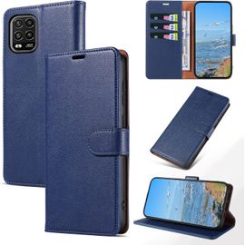 Kal-Coque Pour Xiaomi Mi 10 Lite 5g, Antichoc Magnetique Étui À Rabat Avec Porte Cartes, Portefeuille Housse En Cuir Pu Pour Xiaomi Mi 10 Lite 5g, Bleu