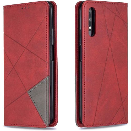 Kal-Coque Pour Huawei Honor 9x, Housse Portefeuille En Cuir Etui De Protection Avec Slim Tpu Silicone Bumper Antichoc Magnétique Flip Case, Porte Cartes Avec Fonction Support Cover (Rouge)