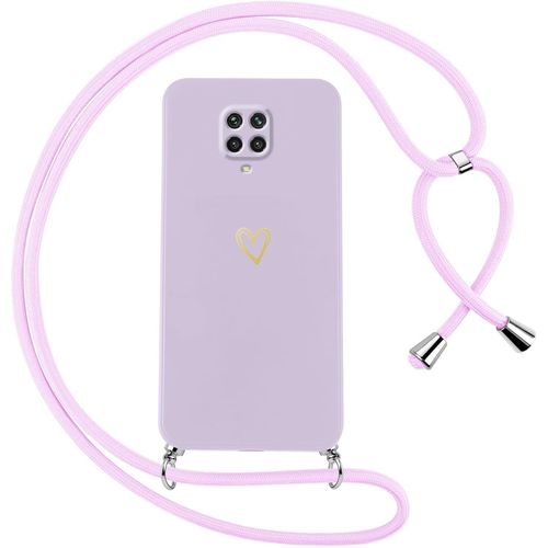 KAL-Coque Pour Xiaomi Redmi Note 9 Pro/9 Pro Max/9S 4G Avec Cordon De Collier Étui Housse Souple Silicone Avec Motif Coeur Et Lanyard Réglable Antichoc Anti-Chute Bandoulière Lanière Case,Violet