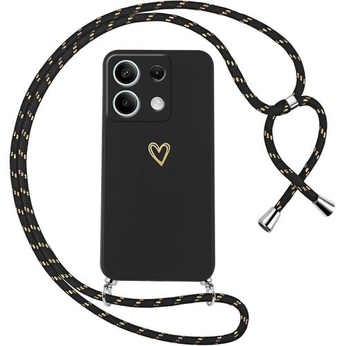 Kal-Coque Pour Xiaomi Redmi Note 13 5g (Pas Pour 4g) Avec Cordon De Collier Étui Housse Souple Silicone Avec Motif Coeur Et Portable Lanyard Réglable Antichoc Anti-Chute Bandoulière Case,Noir