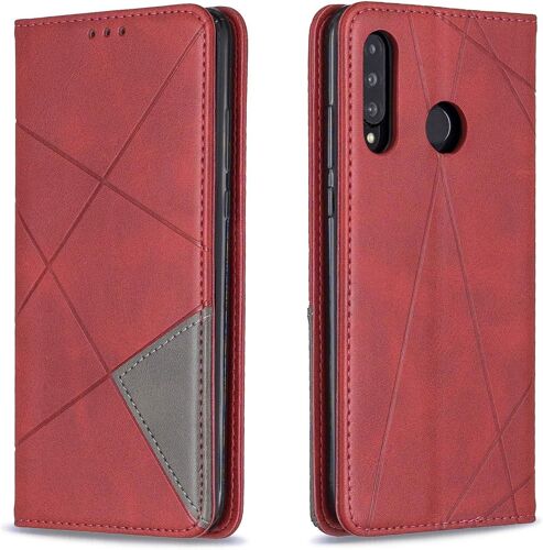 KAL-Coque Pour Huawei P30 Lite, Housse Portefeuille En Cuir Etui De Protection Avec Slim Tpu Silicone Bumper Antichoc Magnétique Flip Case, Porte Cartes Avec Fonction Support Cover (Rouge)