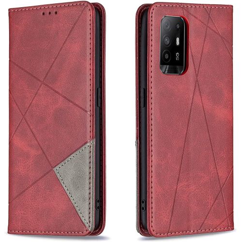 Trahoo-Coque Pour Oppo A94 5g / Oppo Reno5 Z 5g, Housse Portefeuille En Cuir Etui Avec Tpu Silicone Bumper Antichoc Magnétique Flip Case, Porte Cartes Avec Fonction Support Cover Pu Pochette (Rouge)
