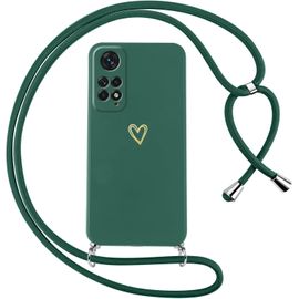 Trahoo-Coque Pour Xiaomi Redmi Note 11/Note 11s Avec Cordon De Collier Étui Housse Souple Silicone Avec Motif Coeur Et Portable Lanyard Réglable Antichoc Anti-Chute Bandoulière Lanière Case,Vert