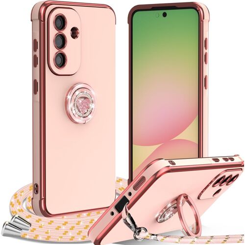 KAL-Coque Pour Samsung Galaxy A36 Avec Cordon, Avec Anneau De Support Coeur, Étui Housse Antichoc Souple Silicone Tpu Bumper Portable Protection Case Avec Amovible Collier, Rose