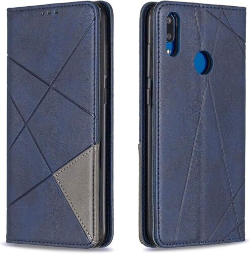 KAL-Coque Pour Huawei Y7 2019, Housse Portefeuille En Cuir Etui De Protection Avec Slim Tpu Silicone Bumper Antichoc Magnétique Flip Case, Porte Cartes Avec Fonction Support Cover (Bleu)