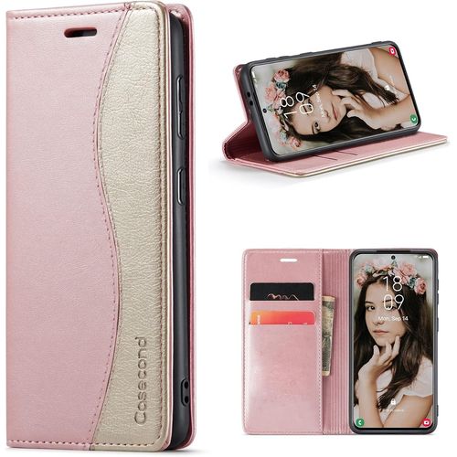 Kal-Coque Pour Samsung Galaxy A24 4g Housse En Cuir Avec Magnetique Etui Rfid Blocage Protection Pochette Porte Cartes Portefeuille Mince Wallet Case Femmes Hommes - Or Rose Et Or