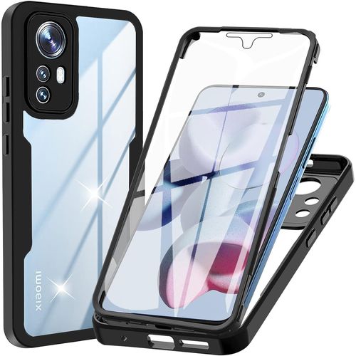 Trahoo-Coque Pour Xiaomi 12 / 12x / 12s, Transparent Housse Avec Protection Écran, 360 Degrés Double Protection Antichoc Coque Silicone Intégrale Etui Pour Xiaomi 12 / 12x / 12s, Noir