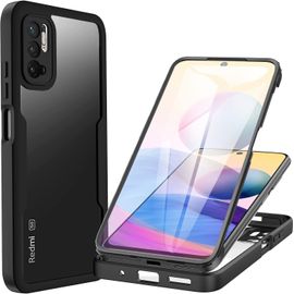 Coque Xiaomi Redmi Note 10 5g / Poco M3 Pro 5g, Antichoc Housse Avec Protection Écran, 360° Protégé Téléphone Etui Double Face Case Transparent Intégrale Coque Pour Redmi Note 10 5g - Noir