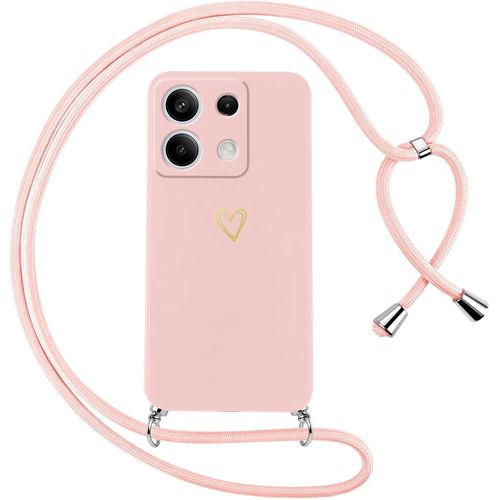 Kal-Coque Pour Xiaomi Redmi Note 13 5g (Pas Pour 4g) Avec Cordon De Collier Étui Housse Souple Silicone Avec Motif Coeur Et Portable Lanyard Réglable Antichoc Anti-Chute Bandoulière Case,Rose