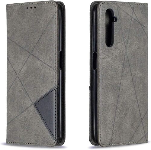 KAL-Coque Pour Oppo Realme 6/ Oppo Realme 6S, Housse Portefeuille En Cuir Etui Avec Tpu Silicone Bumper Antichoc Magnétique Flip Case, Porte Cartes Avec Fonction Support Cover Pu Pochette (Gris)