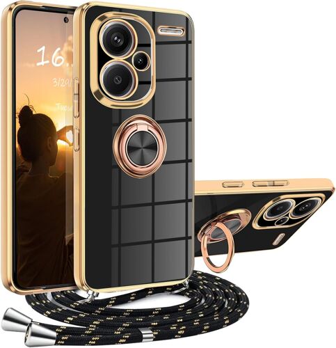 ELVORIX-Coque Xiaomi Redmi Note 13 Pro Plus avec Cordon,Coque Redmi Note 13 Pro Plus avec Collier Silicone Housse 360°Voiture de Bague Magnétique Antichoc Étui Lanyard Cover Téléphone Portable Protec