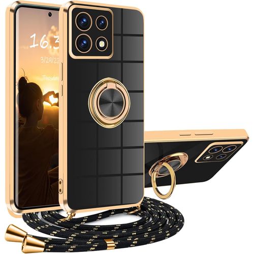 KAL-Coque Pour Xiaomi Redmi Note 13 5G Avec Cordon, Coque Pour Redmi Note 13 Avec Collier Silicone Housse 360° Voiture De Bague Magnétique Antichoc Étui Lanyard Case Portable Protection Cover Avec Su
