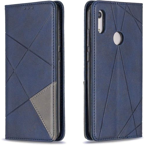 Kal-Coque Pour Huawei Y6 2019 / Honor 8a, Housse Portefeuille En Cuir Etui De Protection Avec Tpu Silicone Bumper Antichoc Magnétique Flip Case, Porte Cartes Avec Fonction Support Cover (Bleu)