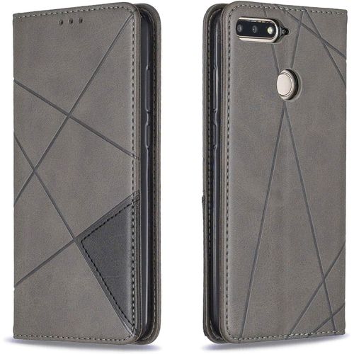 Coque Pour Huawei Honor 7a, Housse Portefeuille En Cuir Etui De Protection Avec Slim Tpu Silicone Bumper Antichoc Magnetique Flip Case, Porte Cartes Avec Fonction Support Cover (Gris)