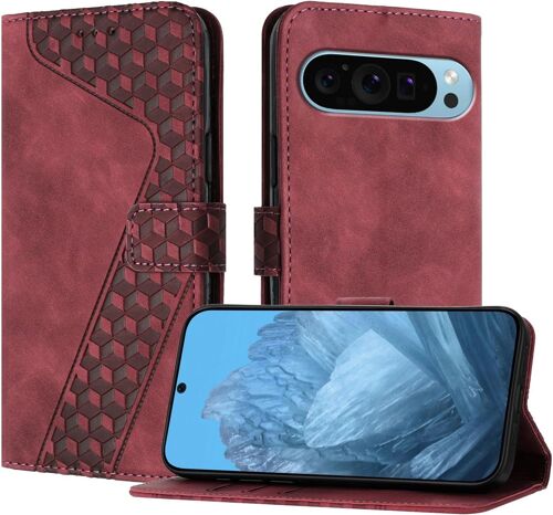 KAL-Coque Pour Google Pixel 9 / Pixel 9 Pro, Étui Housse Protection En Cuir Pu [Pochette De Portefeuille] [Magnétique], Antichoc Etui À Rabat Pour Google Pixel 9 (Rouge)