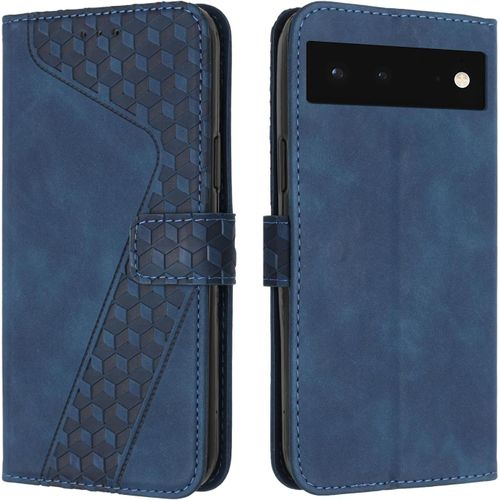 KAL-Coque Pour Google Pixel 6, Étui Housse Protection En Cuir Pu [Pochette De Portefeuille] [Magnétique], Antichoc Etui À Rabat Pour Google 6 (Bleu)