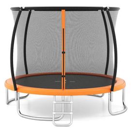 Costway Trampoline Enfants 305cm Avec Filet De Sécurité, Échelle Et Cadre En Acier Galvanisé Antirouille, 400 Kg Orange