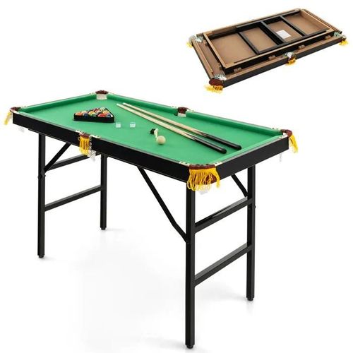 Table de Billard Pliable COSTWAY avec 2 Queues, 2 Craies, 16 Boules, Triangle et Brosse pour Toute la Famille 122 x 64 x 78 cm Vert