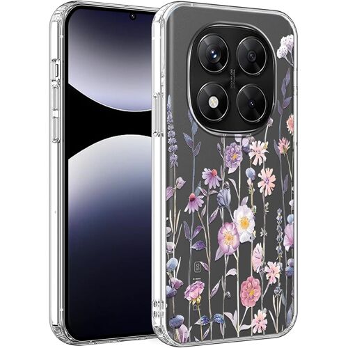 KAL-Coque Pour Xiaomi Redmi Note 14 Pro 5G/Poco X7 6,67"", Fleur Aesthetic Motif Filles Femmes Dessin Transparente Étui, Mince Tpu Silicone Housse Antichoc Case Cover Pour Redmi Note 14 Pro, Rose