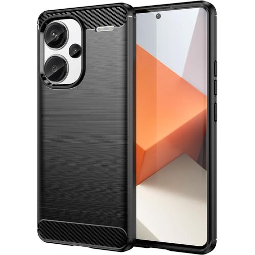 TRAHOO-Coque pour Xiaomi Redmi Note 13 Pro Plus 5G / Note 13 Pro+ 5G, Housse Premium TPU Souple Texture Fibre de Carbone Etui Protection Téléphone Antichoc, Anti-Rayures, Silicone Case, Noir