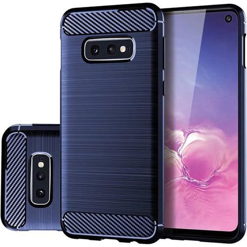 TRAHOO-Coque pour Samsung Galaxy S10e, Housse Premium TPU Souple Texture Fibre de Carbone Etui Protection Téléphone Antichoc, Anti-Rayures, Anti-Dérapante, Silicone Case Bumper, Bleu