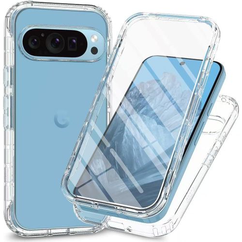 Kal-Coque Pour Google Pixel 9 Pro/Pixel 9 Antichoc Housse Avec Protège Écran, 360 Degrés Full Body Etui Solide Double Face Bumper Portable Transparent Housse,Cristal