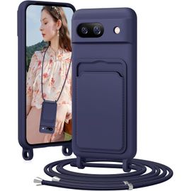 Kal-Chaîne De Téléphone Portable - Coque De Protection En Silicone Pour Google Pixel 8a - Avec Bande - Avec Compartiment Pour Cartes - Chaîne De Cordon Amovible - Anti-Chocs - Pour Google Pixel