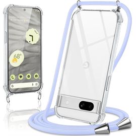 Kal-Coque Avec Cordon Pour Google Pixel 7a¿5g¿ 6,1"", Collier Réglable Téléphone Étui Portable Lanyard Case Transparent Souple Silicone Tpu Housse Antichoc Protection Cover, Violet