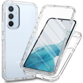 KAL-Coque Pour Samsung Galaxy A34 5G Antichoc Housse Avec Protège Écran, 360 Degrés Full Body Etui Solide Double Face Bumper Portable Transparent Housse,Cristal