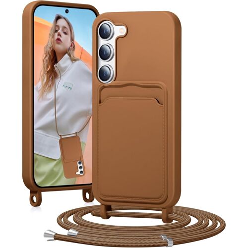 KAL-Chaîne De Téléphone Portable - Coque De Protection En Silicone Pour Samsung Galaxy S23 - Avec Compartiment Pour Cartes - Cordon Amovible - Anti-Chocs - Jaune-Marron