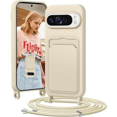 KAL-Chaîne De Téléphone Portable - Coque De Protection En Silicone Pour Google Pixel 9/9 Pro - Avec Bande - Avec Compartiment Pour Cartes - Chaîne De Cordon Amovible - Anti-Chocs - Pour Google