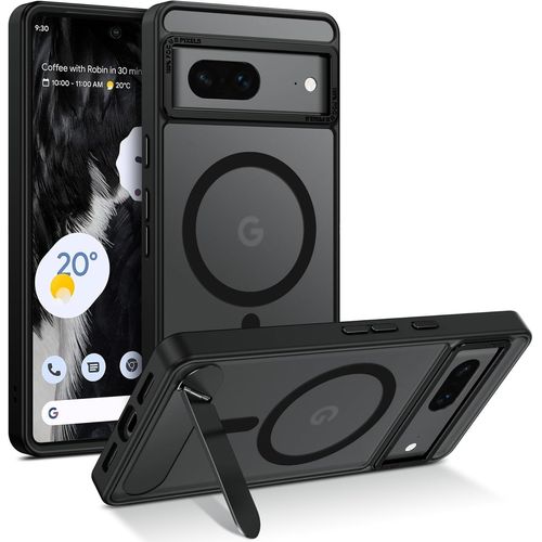 TRAHOO-Coque Magnétique pour Google Pixel 7, Compatible avec MagSafe, [Support Invisible Intégrée] Housse Qualité Militaire Antichoc, Étui Translucide Mat pour Google Pixel 7 6,3"", Noir