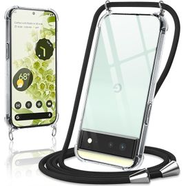 Sskal-Coque Avec Cordon Pour Google Pixel 6¿5g¿ 6,4"",Collier Réglable Téléphone Étui Portable Lanyard Case Transparent Souple Silicone Tpu Housse Antichoc Protection Cover,Noir
