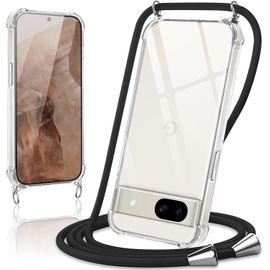 Kal-Coque Avec Cordon Pour Google Pixel 8a¿5g¿ 6,1"", Collier Réglable Téléphone Étui Portable Lanyard Case Transparent Souple Silicone Tpu Housse Antichoc Protection Cover, Noir