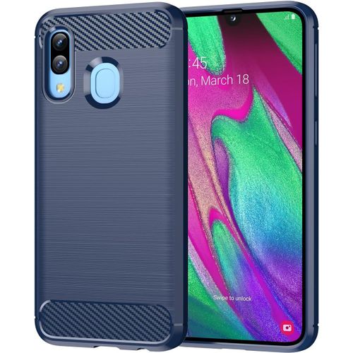 TRAHOO-Coque pour Samsung Galaxy A40, Housse Premium TPU Souple Texture Fibre de Carbone Etui Protection Téléphone Antichoc, Anti-Rayures, Anti-Dérapante, Silicone Case Bumper, Bleu