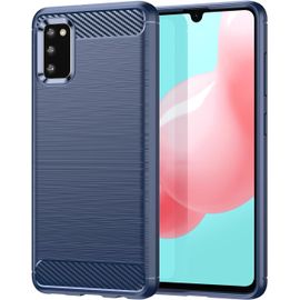 Kal-Coque Pour Samsung Galaxy A41, Housse Premium Tpu Souple Texture Fibre De Carbone Etui Protection Téléphone Antichoc, Anti-Rayures, Anti-Dérapante, Silicone Case Bumper, Bleu