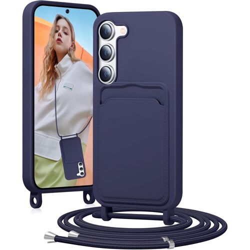 KAL-Coque De Protection En Silicone Pour Samsung Galaxy S23 Avec Compartiment Pour Cartes, Chaîne De Cordon Amovible, Anti-Chocs, Bleu Marine