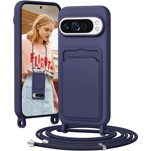 KAL-Chaîne De Téléphone Portable - Coque De Protection En Silicone Pour Google Pixel 9/9 Pro - Avec Bande - Avec Compartiment Pour Cartes - Chaîne De Cordon Amovible - Anti-Chocs - Pour Google