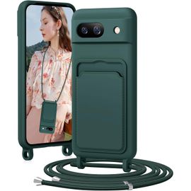 Kal-Chaîne De Téléphone Portable - Coque De Protection En Silicone Pour Google Pixel 8a - Avec Bande - Avec Compartiment Pour Cartes - Chaîne De Cordon Amovible - Anti-Chocs - Pour Google Pixel
