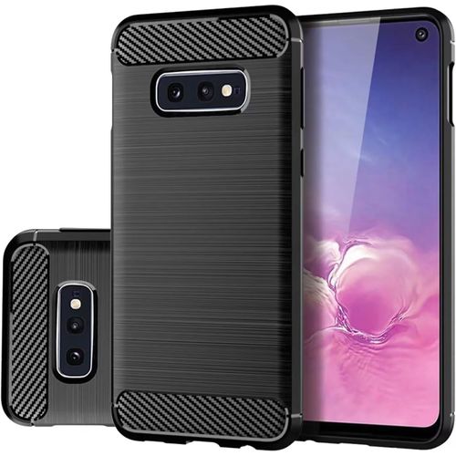 TRAHOO-Coque pour Samsung Galaxy S10e, Housse Premium TPU Souple Texture Fibre de Carbone Etui Protection Téléphone Antichoc, Anti-Rayures, Anti-Dérapante, Silicone Case Bumper, Noir