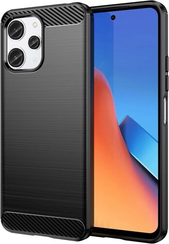TRAHOO-Coque pour Xiaomi Redmi 12 4G/5G, Housse Premium TPU Souple Texture Fibre de Carbone Etui Protection Téléphone Antichoc, Anti-Rayures, Anti-Dérapante, Silicone Case Bumper, Noir
