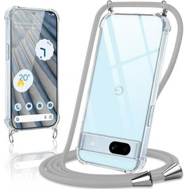 Kal-Coque Avec Cordon Pour Google Pixel 7a¿5g¿ 6,1"", Collier Réglable Téléphone Étui Portable Lanyard Case Transparent Souple Silicone Tpu Housse Antichoc Protection Cover, Gris