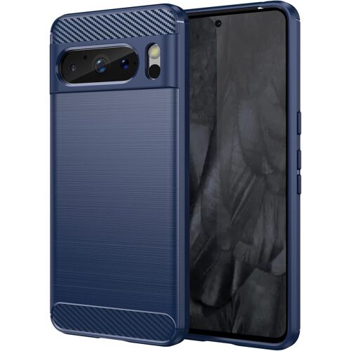 TRAHOO-Coque pour Google Pixel 8 Pro, Housse Premium TPU Souple Texture Fibre de Carbone Etui Protection Téléphone Antichoc, Anti-Rayures, Anti-Dérapante, Silicone Case Bumper, Bleu