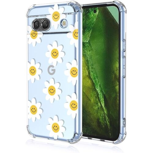 KAL-Coque Pour Google Pixel 8A, Ultra Mince Élégant En Silicone Souple Fleurs Colorés Housse Brillante Antichoc, Transparent Tpu Gel Étui - Fleur Souriante