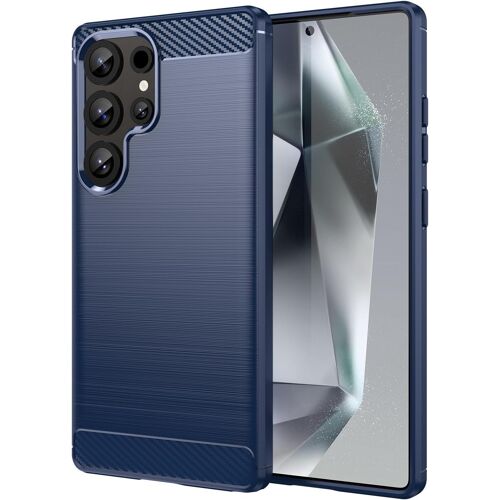 LORANKA-Coque pour Samsung Galaxy S25 Ultra 5G, Housse Premium TPU Souple Texture Fibre de Carbone Etui Protection Téléphone Antichoc, Anti-Rayures, Anti-Dérapante, Silicone Case Bumper, Bleu