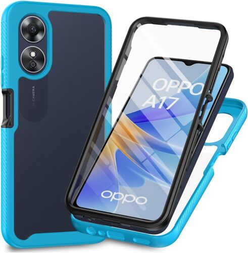 KAL-Coque Pour Oppo A17 4G Antichoc Housse Avec Protège Écran, 360 Degrés Full Body Etui Solide Double Face Bumper Portable Transparent Housse