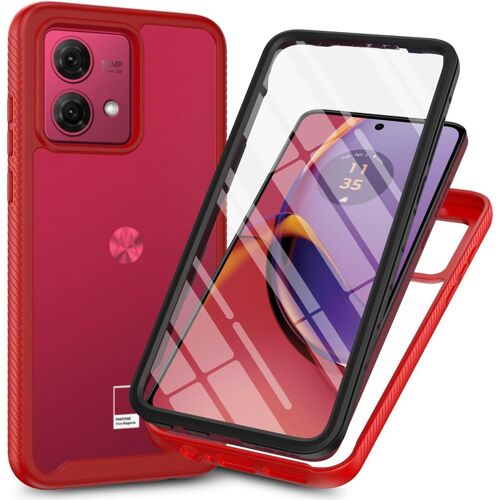 KAL-Coque Pour Motorola Moto G84, 360° Transparente Étui Antichoc Housse Integrale Transparent Silicone Bumper Avec Protecteur D'Écran Intégré Case - Rouge
